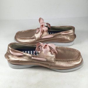 Sperry Original Satin Lace Boat Shoe Rose Gold 5